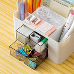 Stationary Organiser 7-Grid Desk Organizer with Drawer – Multifunctional Plastic Table Organizer & Pen Holder for School, Office, and Home (White)