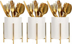 Utensil Caddy for Weddings and Parties,Sturdy Metal and Ceramics,Decorate Kitchen and Dining Table, White gold, S0017