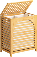 Laundry Hamper with Lid, 27.3 Gallon (103L) Bamboo Wood Clothes Laundry Basket with Lid and Handles, Removable Liner
