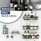 10 Pack Shower Caddy Organizer Rack Shelf for Inside Shower, Self Adhesive Wall Storage Basket Rustproof Stainless Steel Shampoo Holder Bathroom Accessory Decor Set, Black