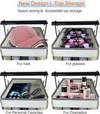 2 Pack Large-Sized Hanging Shoe Organizer 10-Shelf, Sturdy Hanging Closet Organizer with 8 Side Pockets, Wider Hanging Shelves for Storage Shoes Clothes Jeans Shirts Toys, Beige