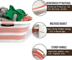 SAMMART 40L (10.5 gallon) Set of 2 Collapsible Plastic Laundry Hamper - Foldable Pop Up Storage Container/Organizer - Portable Washing Tub - Space Saving Basket (2, White/Quartz Pink)