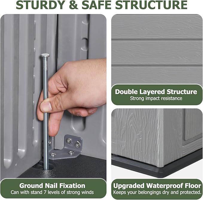 Aoxun 41 Cu Ft Outdoor Storage, Waterproof Vertical Resin Shed Outdoor Storage Cabinet for Garbage Bin, Generators & Yard Gear (Grey)