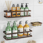 Adhesive Shower Caddy,Shower Shelves with Soap Holder and 12 Hooks,Rustproof No Drilling Bathroom Organizer and Storage,Bronze,3 Pack
