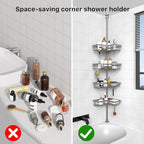 KEGII Corner Shower Caddy Tension Pole with Soap Dish & Razor Holder, Adjustable Bathroom Organizer with Hooks, 25-114.2 Inch Rustproof Storage Shelf for Renters & Apartments, Gunmetal Gray