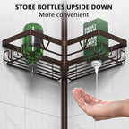 Corner Shower Caddy Tension Pole - Adjustable 4-Tier Shower Shelf Stainless Steel Corner Tension Rod Bathroom Organizer Shampoo Holder with Soap Holders & Hooks for Bath, Tub, Floor Space Saving