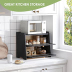 Large Bread Box for Kitchen Countertop, Double Layer Breadbox Bread Container Storage with Acrylic Door, Wooden Farmhouse Bread Holder (Black, Large-16.54" L x 9.84" W x 14.96" H)