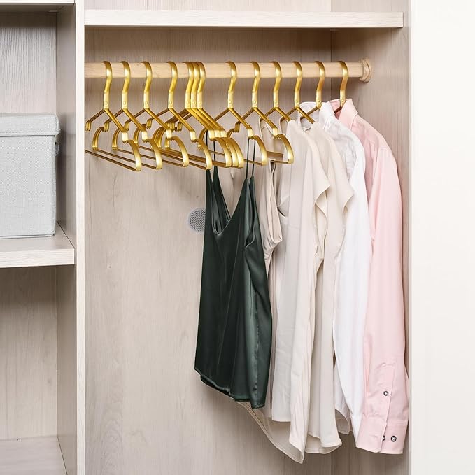 Amber Home 20 Pack Premium Matte Gold Aluminum Coat Hangers, 16.5” Extra Smooth & Durable Metal Shirt Dress Hanger, Light & Sturdy Metal Rack for Jacket Trouser Pant Slack
