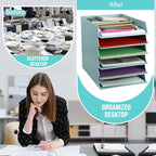 Tatuo 6 Pack Stackable Paper Trays Plastic Letter Tray Desk Organizer Paper Holder Organizer Storage Office Desk Accessories for Classroom Magazine File Documents 12.8 x 9.45 x 1.97, Blue Green