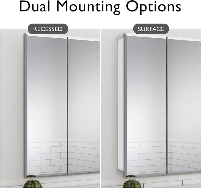 Design House Cyprus Medicine Cabinet, 3 Frameless Mirrored Doors, 2 Adjustable Shelves, Pre-Assembled, Surce or Recess-Mounted, White, 36.3 in. W x 4.4 in. D x 30.1 in. H, 590265