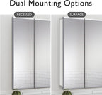 Design House Cyprus Medicine Cabinet, 3 Frameless Mirrored Doors, 2 Adjustable Shelves, Pre-Assembled, Surce or Recess-Mounted, White, 36.3 in. W x 4.4 in. D x 30.1 in. H, 590265