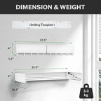 Foldable Wall Mounted Drying Rack - 31.5” Wide, 13.2 Ft Drying Space, 5 Aluminum Rods, Supports Up to 60 lbs - Retractable & Foldable Space-Saving Wall Mounted Clothes Drying Rack (White)