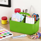 Multiuse Caddy Organizer with Handle - Stackable Plastic Tote Bin - Art Craft Supplies, Office, Desk, Stationery Pen Holder, Kitchen, Utensil, Makeup, Bathroom, Shower, Cleaning, Dorm Organizer -Green