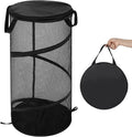 BATTOO Collapsible Laundry Basket with Lid Foldable Mesh Pop Up Hamper with Handles for Laundry Room, Bathroom, Kids Room, College Dorm, Travel, Storage Organizer Black