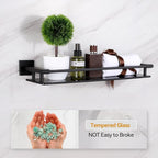 LANC Black Bathroom Shelves Glass Shelf 20-Inch Floating Tempered Glass Shelf Rectangular Modern Stainless Steel Wall Mounted Shelves for Shower Bathroom Kitchen Organizers Accessories ，A7613AB