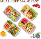 4 pack Bento Lunch Box, 2 Compartments Meal-Prep Containers with Lids, Microwave & Dishwasher Safe, Reusable Divided Food Food Storage Containers -Stackable for Travel, School and Work