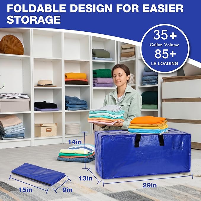 4 Pack Dorm Moving Bags with Backpack Straps Heavy Duty Moving Boxes Supplies Packing Cubes Alternative,Large Storage Totes Travel Space Saver Bags for Room Essentials,Stow Clothes 93 L 25 Gallons
