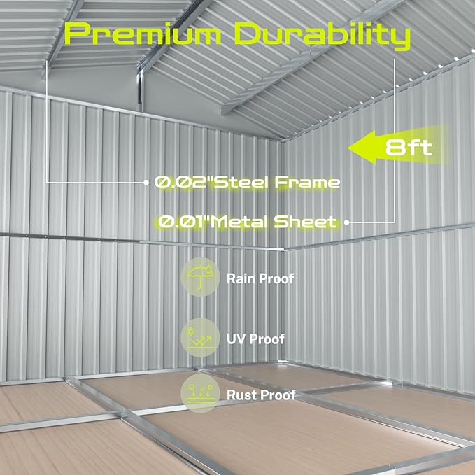 8' x 6' XL Outdoor Storage Shed, Sturdy Metal Building w/Floor and Operable Window for Garden, Backyard, Poolside and Lawn, Brown