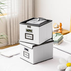 Huolewa File Organizer Box with Lid, Collapsible Faux Leather Hanging File Folder Box Organizer with Plastic Slides, Decorative Home/Office Filing System Boxes for File and Folders Storage