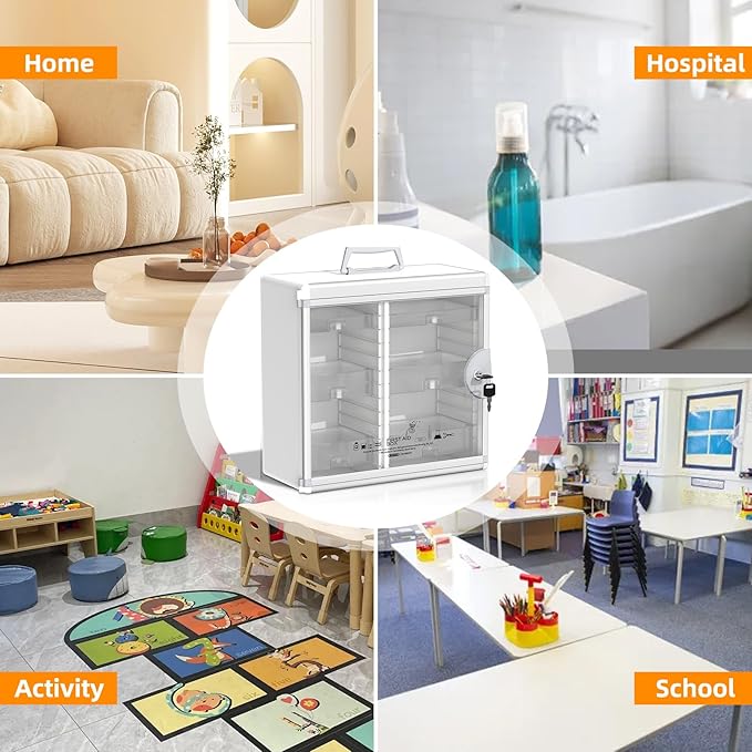 Glosen Medicine Cabinet with Key Wall Mounted Medication Lock Box 【 Silver 15x 6.7 x 13 Inch】 Portable Storage Container Big Capacity