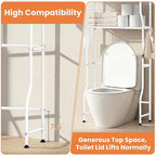 Over The Toilet Storage, 3-Tier Heavy Duty Metal Bathroom Organizer and Storage Rack, Space-Saving Above Toilet Cabinet Shelf with Paper Holder & 4 Hooks, White