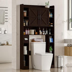 Farmhouse Storage Cabinet Over Toilet with Barn Doors，Over The Toilet Storage Cabinet, Home Space-Saving Toilet Rack, for Bathroom, Restroom, Laundry.Espresso
