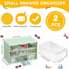 Wenqik 2 Pcs Mini Storage Drawers Teacher Toolbox Organizer with 9 Clear Drawers Small Plastic Desktop Teacher Desk Craft Organizer for Classroom Office 7" x 3. 9" x 4. 7"(Green)