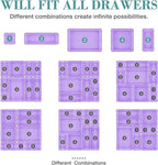 13 PCS Drawer Organizer Set, 5 Varied Size Bathroom and kitchen Drawer cabinet organizer Trays, Clear Storage Bins for Makeup, Jewelry, Utensils and Gadgets, Purple
