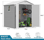 Devoko 6x6 FT Plastic Outdoor Storage Shed with Floor, Resin Garden Shed with Lockable Door and Window, Waterproof Outside Tool Storage Shed for Patio, Garden, Backyard, Light Gray