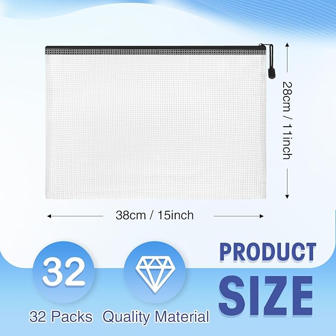 Jetec 32 Pcs Mesh Zipper Bags Toy Storage Bikini Organizer Bag Bolsas Para Guardar Trajes De Bano Waterproof Zipper Reusable Pouch Puzzle Multipurpose for Storage Office(Black,15 x 11 Inch)