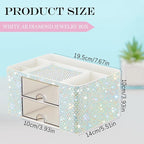 Silver Bling Desk Organizer with 2 Drawer, Sparkly Makeup Organizer for Vanity, Girly Desk Accessories, Rhinestone Pen Holder, Elevate Your Workspace with Silver Serenity (Diamond)