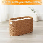 Toilet Paper Holder, Paper Towel Organizer, Wicker Storage Basket with Handles, Bathroom Decor and Accessories, Holds Up to 6 Mega Rolls