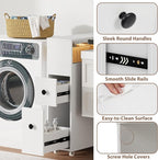 Giantex Small Bathroom Storage Cabinet - Slim Organizer with Wheels, 2 Drawers, 2 Baskets, Brush Holder, Over The Toilet Storage for Skinny Corner, Narrow Spaces