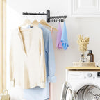 Wall Mounted Drying Rack, 2-Tier Laundry Drying Rack with Swing Arm, Space-Saving Foldable Laundry Clothes Hanger with 10 Clips for Laundry Room Closet Organizer Bathroom Bedroom