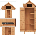 GarveeLife 70 in Outdoor Wooden Storage Shed Waterproof, Vertical Outdoor Storage Cabinet with 3 Shelves, Roof Storage & Lockable Door, Space-Saving Garden Tool Shed for Patio, Yard, Lawn