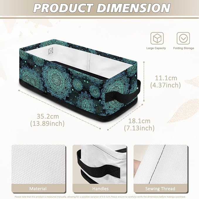 Storage Baskets for Organizing Toilet Paper Storage Bin Rectangular Multi-purpose Fabric Organizer for Living Room Bedroom Office Laundry Decor, Boho Flower Dark Teal