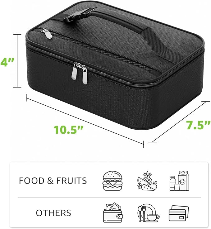 Small Lunch Box Insulated Lunch Bag for Women Men, Bento Kids Lunch Box, Compact Portable Thermal Meal Cooler Bags with Buckle Handle for Work & School, Black 5L