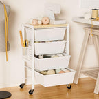 Rolling Cart with Drawers, Rolling Storage Cart with 5 Large Plastic Drawers & Wooden Tabletop, Utility Cart with Pegboards & Basket, Storage Drawers Cart for Living Room, Classroom, Bedroom, Office