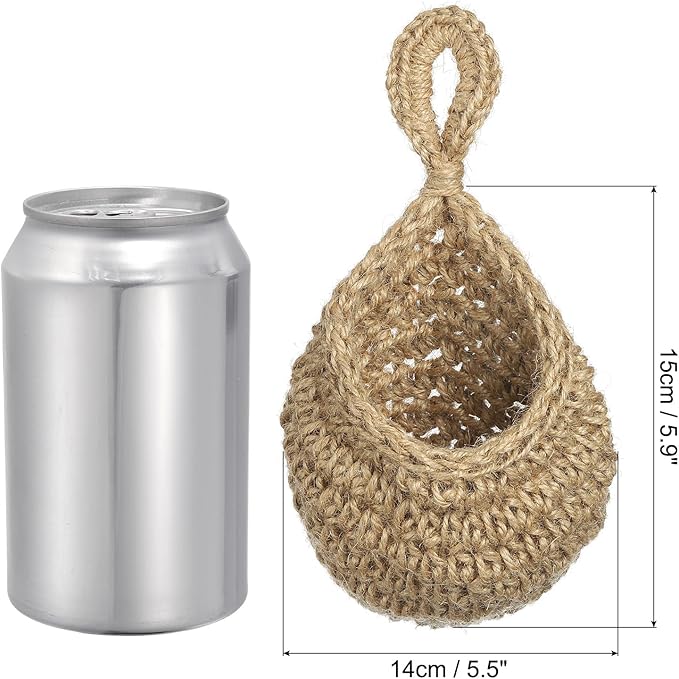 PATIKIL Hanging Fruit Baskets for Kitchen, Mini Size Teardrop Home Decor Storage Hand-Woven Wall Hanging Basket for Garlic Potato Vegetable, Brown