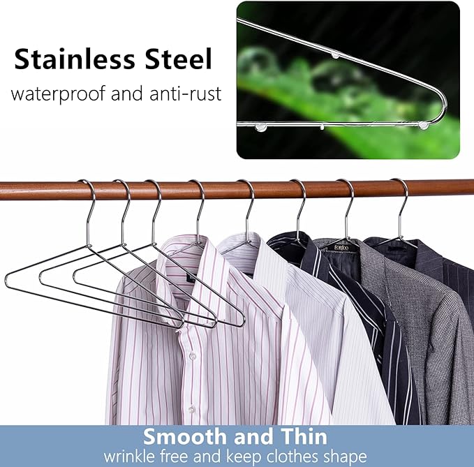 Amber Home 10 Pack Heavy Duty Metal Shirt Coat Hangers, Stainless Steel Clothes Hanger with Polished Chrome, 17 Inch Silver Metal Wire Hanger