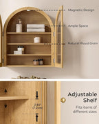Modern Arched Wall Cabinet, Large Bathroom Medicine Wall Mounted Cupboard, Farmhouse Floating Storage Cabinet with Acrylic Door Adjustable Shelf, Wood Organizer (Natural Oak)