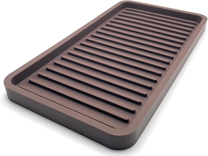 Happitasa Silicone Kitchen Sink Organizer Tray, Sponge Holder and Countertop Protector | Bathroom and Kitchen Soap Dish and Dispenser Tray (Dark Chocolate, 10"x5.25", 10.4 Ounces)