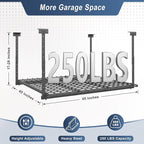 45-Inch x 45-Inch Overhead Garage Storage Rack, 17"-28" Height Adjustable Garage Ceiling Storage Racks, Heavy Duty Storage Organizer System, 250LBS Weight Capacity, Black