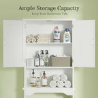 VECELO Over The Toilet Storage Cabinet, Over Toilet Bathroom Shelf with Double Doors and Anti-Tip Device, Inner Adjustable Shelf, White