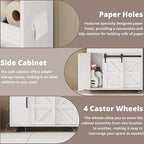 IRONCK Toilet Paper Cabinet, Slim Bathroom Cabinet with 4 Rolling Wheels, Farmhouse Slim Storage Cart with Paper Holes, Sliding Doors and Adjustable Shelf for Small Space, White/Natural