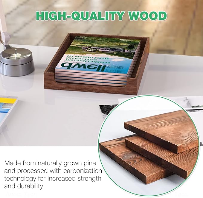 Wooden Letter Tray Natural Pine Wood Desktop Organizer, Multi-Functional Storage for Office, Kitchen - Perfect for Files, Supplies and Small Accessories, Stackable Space-Saving (Rustic Burnt)