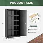 Greenvelly Metal Garage Storage Cabinet with Doors and Adjustable Shelves,72" Black Steel Lockable File Cabinet for Home Office,Garage,School(16" D x 32" W)