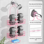 Over the Shower Head Caddy Pink - Shower Caddy Hanging with 3 Soap Holders, Stainless Steel Bathroom Organizer and Storage, Rustproof