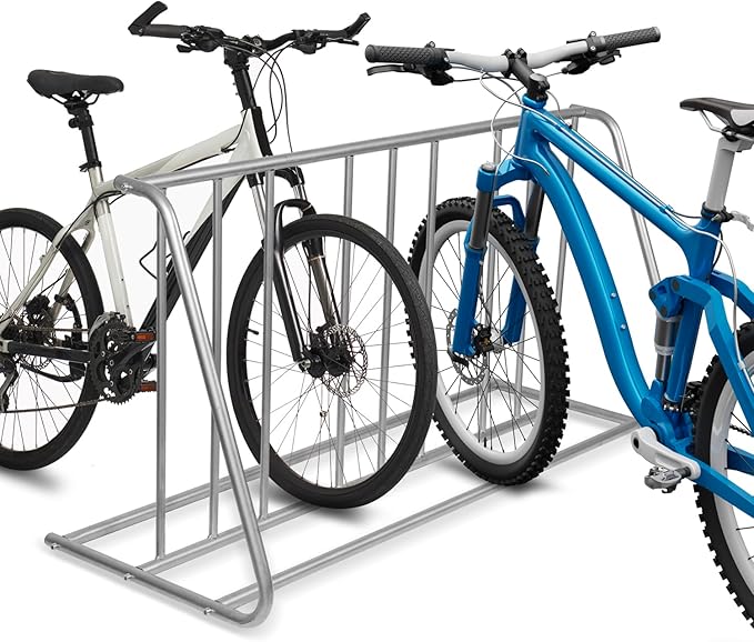 MyGift Large Silver Metal Double Sided Vertical Grid Bicycle Park Rack Stand, Floor Standing Bike Storage Holder for Indoor Garage or Outdoor Parking, 6-Bicycle Capacity