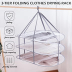 3 Tier Folding Mesh Clothes Drying Rack, Stackable Sweater Drying Rack with Internal Fixation, Portable Hanging Laundry Rack for T-Shirt,Swimsuit,Sweater,Delicates (2 Pack)